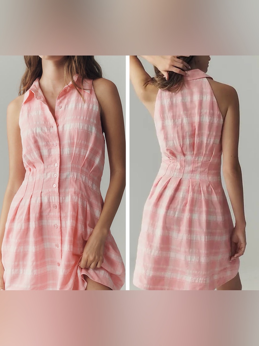 NWOT Anthropologie The Tobie Pink Plaid Mini Shirtdress by Exquise, Size S